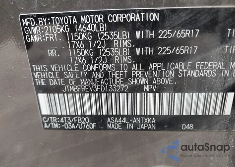 2015 Toyota Rav4 Le from USA, damaged, VIN JTMBFREV3FD133272